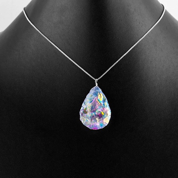 BOGO!! 🔮✨ Angel Aura Quartz Hand Crafted Pear Pendant w/ Sterling Silver chain - Picture 2 of 14